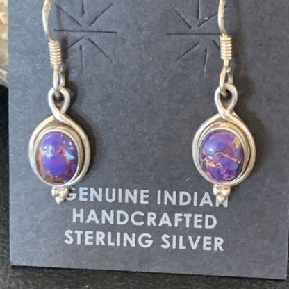 Navajo Purple Turquoise Dangle Inlay Earrings | Sterling Silver | Authentic Native American Handmade | 12683