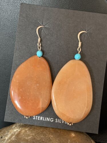 Navajo Tan Jasper and Blue Turquoise Earrings | Sterling Silver | Authentic Native American Handmade | 13103