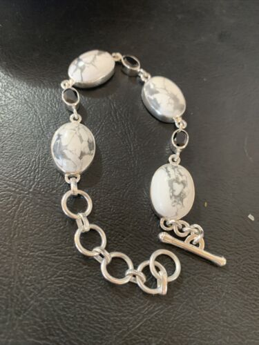 Native American Sterling Silver Smoky Quartz White Howlite Link Bracelet | 8" | 11656