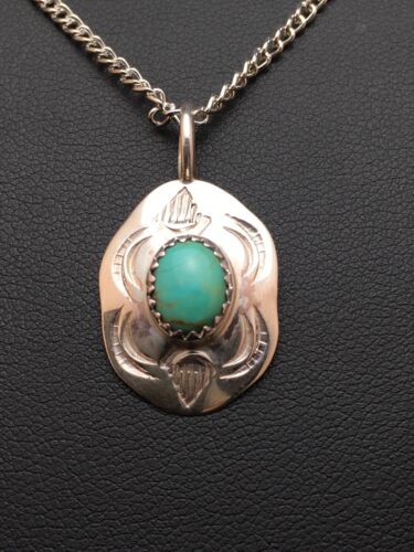 Navajo Turquoise Pendant Necklace | Sterling Silver | Authentic Native American Handmade | 19" Chain| 8955 - Masha USA