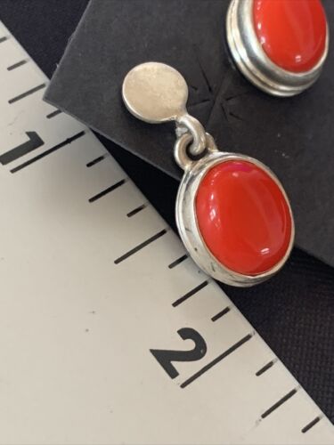 Native American Navajo Red Coral Dangle Earrings | Sterling Silver | 1" | 13114 - Masha USA
