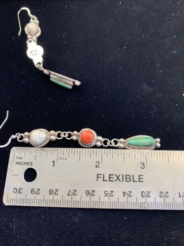 Navajo Howlite, Spiny Oyster & Turquoise Dangle Earrings | Sterling Silver | Authentic Native American Handmade | 1629