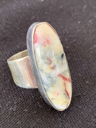 Navajo Men's White Black Cinnabrite Ring | Sterling Silver | Sz 7.5 | Authentic Native American Handmade | 1554