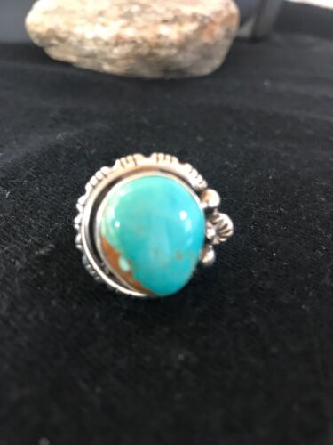 Navajo Blue Pilot Mountain Turquoise Ring | Sterling Silver | Sz 9 | Authentic Native American Handmade | 8242