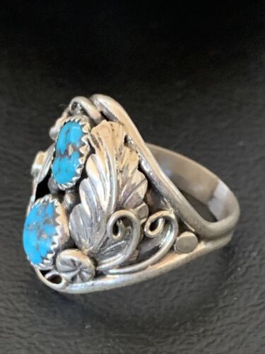 Navajo Blue Kingman Turquoise Feather Ring | Authentic Native American Sterling Silver | Multi-Stone | Sz 11.5 | 12221