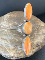 Navajo Orange Spiny Oyster Ring | Authentic Native American Sterling Silver | Multi-Stone | Sz 5.5 | 11657