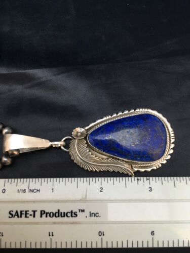 Navajo Lapis Pendant Necklace | Sterling Silver Pearls | Authentic Native American Handmade | 1005 - Masha USA