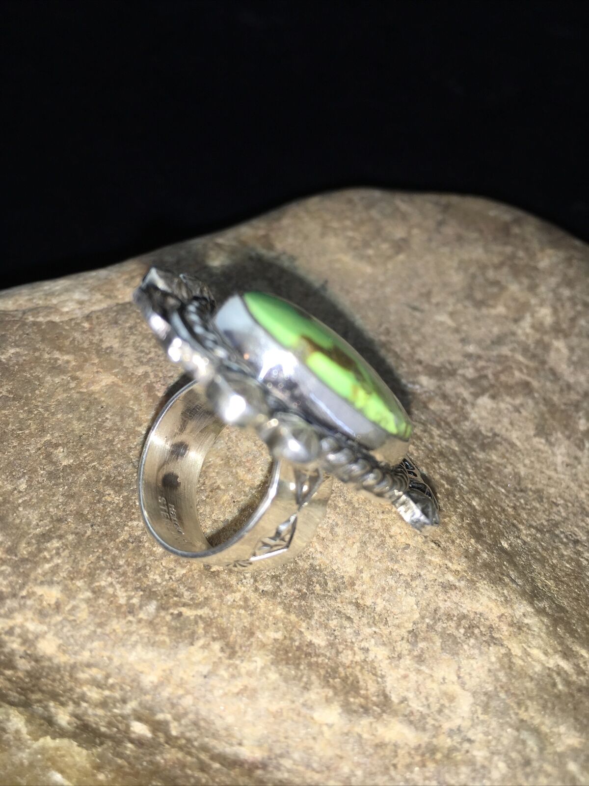 Native American Navajo Green Gaspeite Ring | Sterling Silver | Sz 6 | 1807