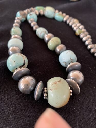 Sterling Silver Navajo Pearls Necklace | Dry Creek Turquoise Beads | Native American Handmade |21" | 01387