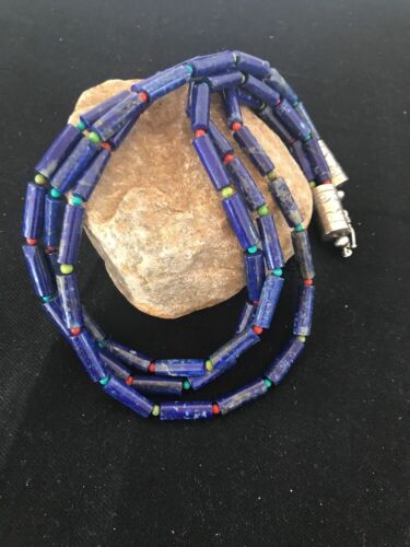 Native American Lapis & Turquoise Necklace | Sterling Silver | Navajo Handmade | 21" | 387