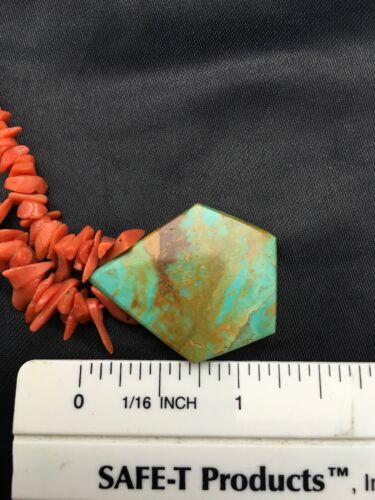 Native American Turquoise Coral Pendant Necklace | Brass Old Pawn | 19" | 4002