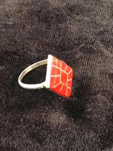 Native American Red Coral Navajo Ring | Sterling Silver | Sz 4.5 | Authentic Handmade | 8708