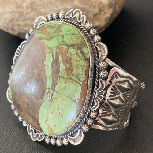 Native American Men's Navajo Bracelet | Sterling Silver Green Gaspeite | Authentic Handmade | 2046