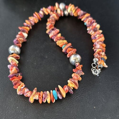 Navajo Multi-Color Spiny Oyster Necklace | Sterling Silver | 21" | Authentic Native American Handmade | 14308