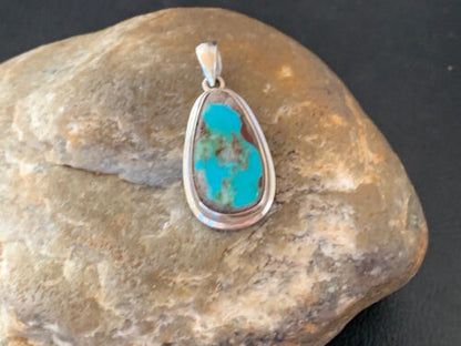 Navajo Blue Bisbee Turquoise Pendant | Sterling Silver | 1.5" | Authentic Native American Handmade | 1629
