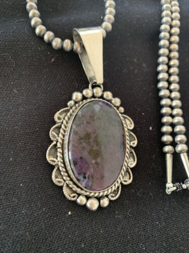 Men's Navajo Pearls Necklace | Sterling Silver Purple Sugilite Pendant | Authentic Native American | 1535