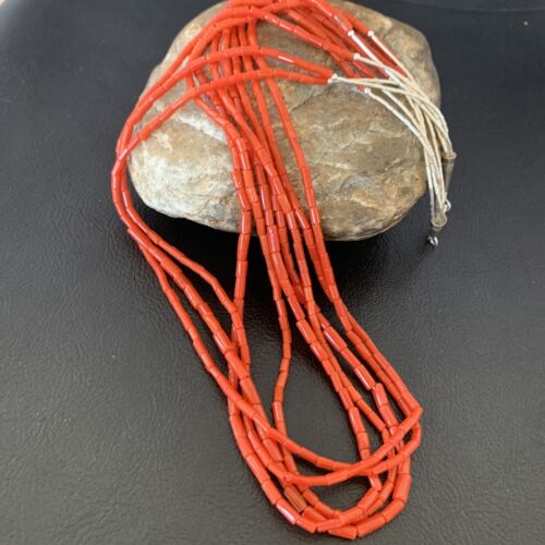 Southwestern Natural Red Coral Heishi Necklace | 5 Strand | Sterling Silver | 20" | 1217