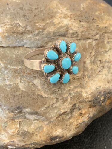 Navajo Blue Cluster Turquoise Ring | Authentic Native American Sterling Silver | Multi-Stone | Sz 7 | 12460