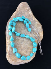 Navajo Blue Nugget Turquoise Heishi Necklace | Sterling Silver | 22" | Authentic Native American Handmade | 10064