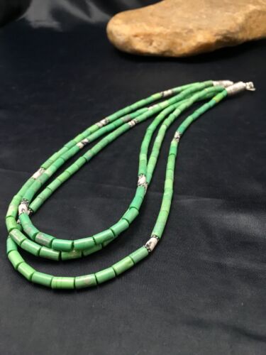 Navajo Green Turquoise & Howlite 3 Strand Necklace | Sterling Silver | Authentic Native American Handmade | 4163