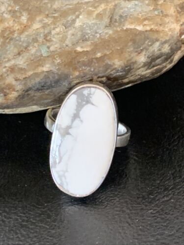 Navajo White Howlite Ring | Sterling Silver | Sz 8.5 | Authentic Native American Handmade | 11611