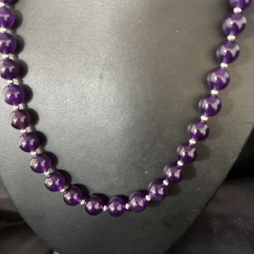 Navajo Sterling Silver Purple Amethyst Bead Necklace | 10mm | 20" | Authentic Native American Handmade | 14814