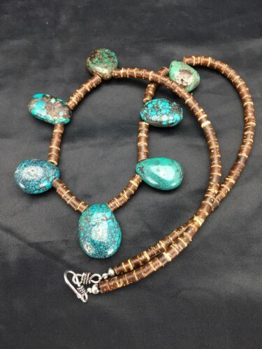 Southwestern Spiderweb Turquoise & Bone Bead Necklace | Sterling Silver | 20" | 2628