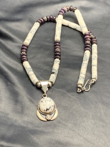 Navajo Purple Sugilite & Howlite Bead Necklace | Sterling Silver | Authentic Native American Handmade | 4606