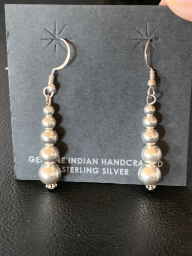 Southwestern Trending Sterling Silver Navajo Pearls Dangle Earrings | Authentic Native American Handmade | 13039
