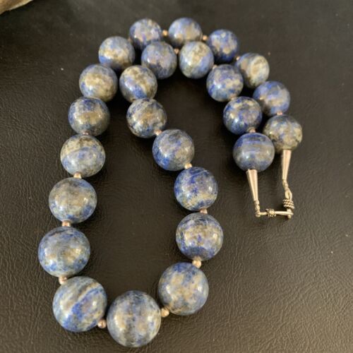 Native American Women's Blue Denim Lapis Beads Necklace | 16mm | Sterling Silver | 19" | 13970