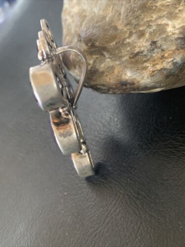 Navajo Dragonfly Pendant | Faceted Amethyst Gems Cluster | Authentic Native American Sterling Silver | Multi-Stone | 2.2" | 12738