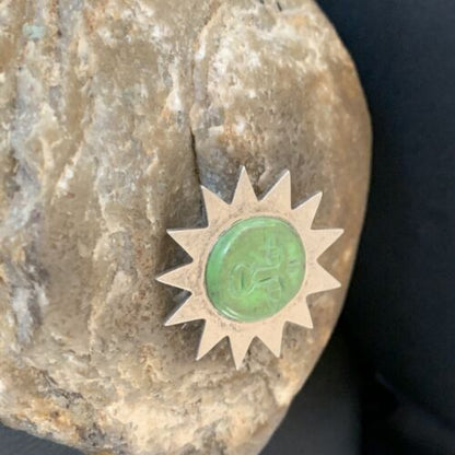 Old Pawn Navajo Green Gaspeite Sun Face Pin Pendant | Sterling Silver | Authentic Native American Handmade | 12132