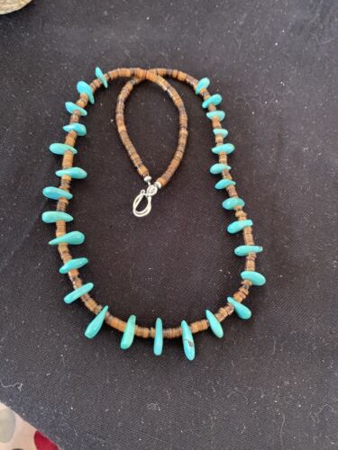 Navajo Blue Turquoise Bone Bead Necklace | Sterling Silver | 20" | Authentic Native American Handmade | 00301