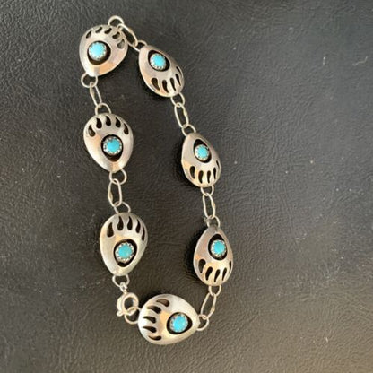 Navajo Shadowbox Bear Paw Link Bracelet | Sterling Silver | Authentic Native American Handmade | 13618