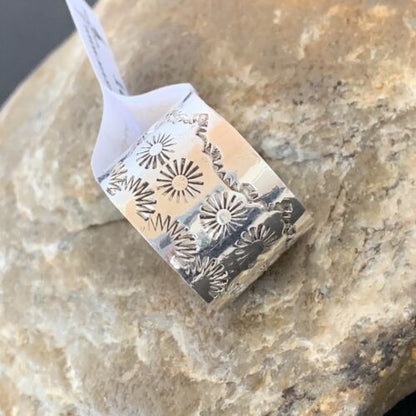 Navajo Stamped Wide Band Ring | Sterling Silver | Sz 11.5 | Authentic Native American Handmade | 10963 - Masha USA