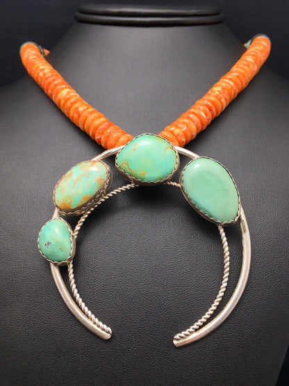 Navajo Sterling Silver Orange Spiny Turquoise Necklace | Naja Pendant | 20" | 4162