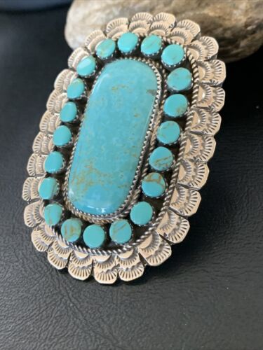 Navajo Blue Turquoise Cluster Ring | Authentic Native American Sterling Silver | Multi-Stone | Sz 9.5 | 12229