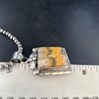 Navajo Bumblebee Jasper Pendant Necklace | Canary Yellow | Sterling Silver | Authentic Native American Handmade | 14249