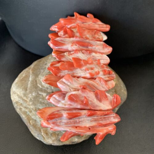 Native American Sterling Silver Red Spiny Oyster Turquoise Bracelet | Stretch | Handmade | 11831