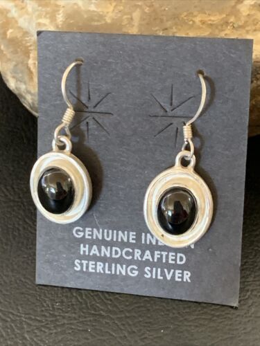 Native American Navajo Black Onyx Dangle Earrings | Sterling Silver | 0.5" | 12646
