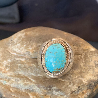 Navajo Blue Kingman Turquoise Ring | Sterling Silver | Sz 8.5 | Authentic Native American Handmade | 11938