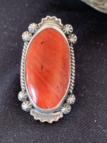 Southwestern Women's Navajo Red Spiny Oyster Ring | Sterling Silver | Sz 8 | 1003