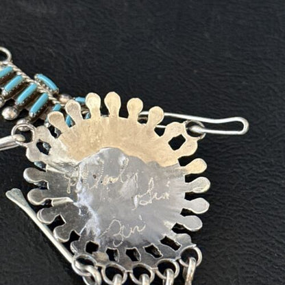 Zuni Kingman Turquoise Needle Point Necklace Pendant Earrings Set | Sterling Silver | Native American Handmade | 14488