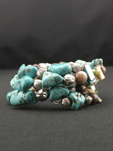 Native American Navajo Turquoise Bracelet | Stainless Steel Memory Wire | 1318