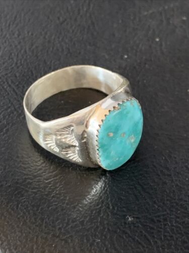 Southwestern Navajo Blue Kingman Turquoise Ring | Sterling Silver | Sz 12 | 14158