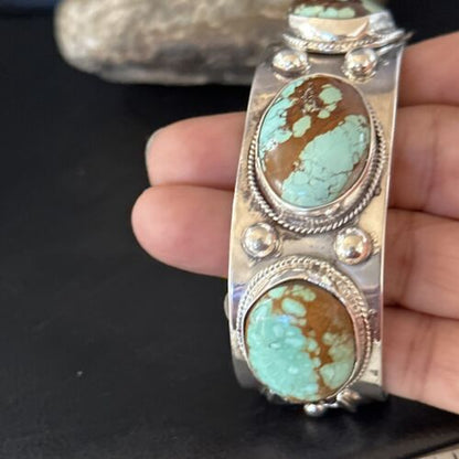 Native American Men's Navajo Blue #8 Turquoise Cuff Bracelet | Sterling Silver | 14441