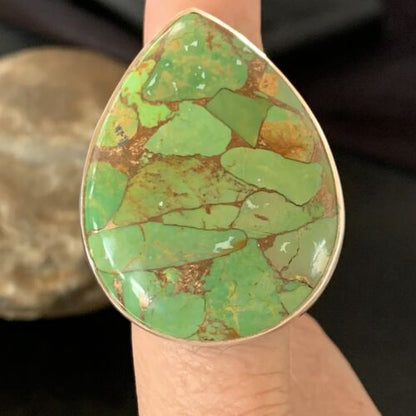 Adjustable Navajo Green Mojave Turquoise Ring | Sterling Silver | Sz 8 | 11722
