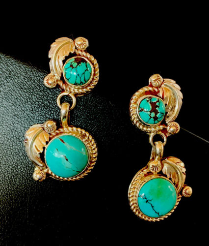 Handmade Navajo Spiderweb Turquoise Dangle Earrings | Sterling Silver Post | Authentic Native American | 1483