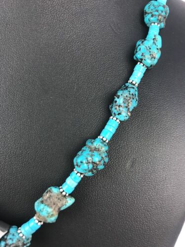 Navajo Kingman Turquoise Nugget Pendant Necklace | Sterling Silver | Multi-Stone | Southwestern Handmade
