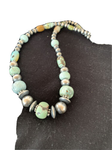 Authentic Native American Navajo Pearls Necklace | Sterling Silver Dry Creek Turquoise Beads | 21" | 01385